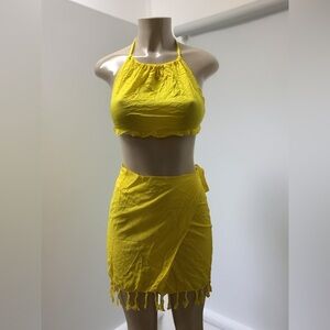 Zuliana Yellow 100% Rayon Skirt Set Size Small Made in USA New With Tags